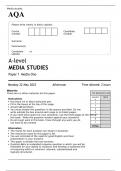 AQA A level MEDIA STUDIES Paper 1 MAY 2023 QUESTION PAPER: Media One