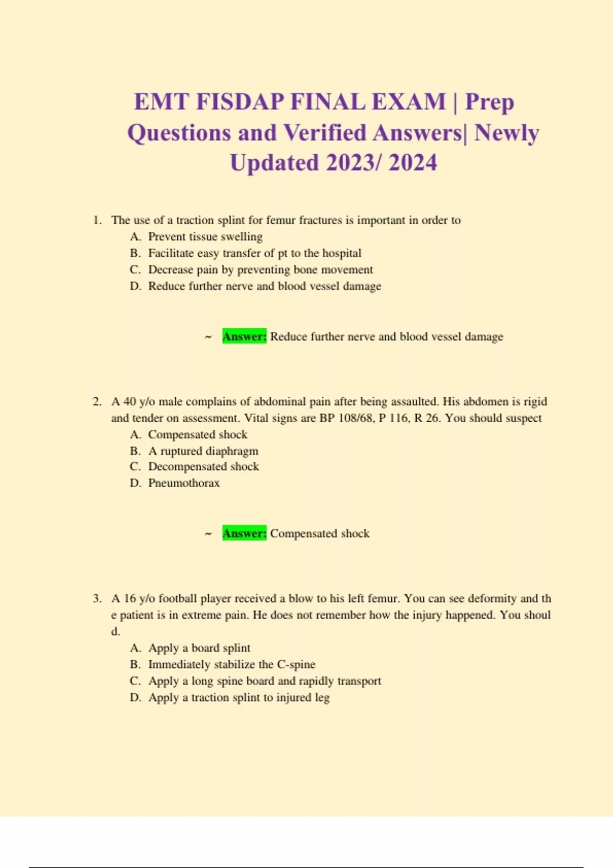 EMT FISDAP FINAL EXAM | Prep Questions And Verified Answers| Newly ...