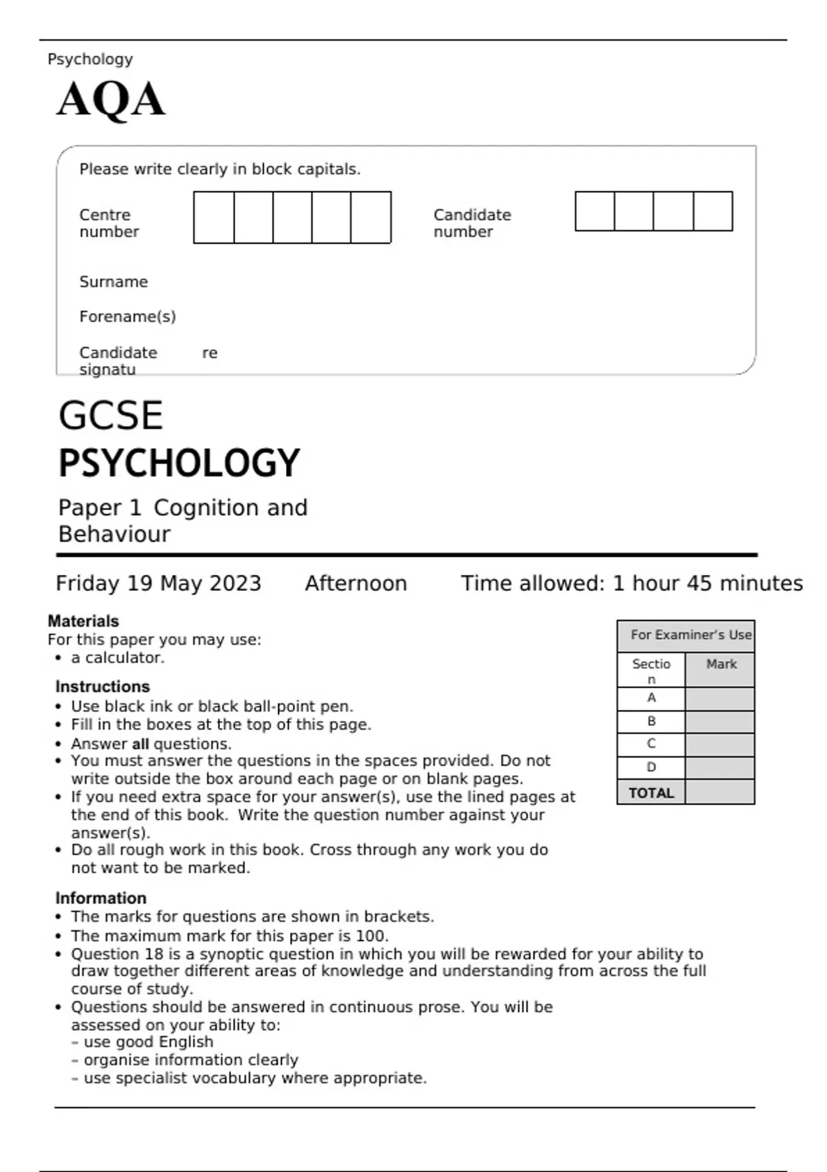 aqa-gcse-psychology-paper-1-and-2-june-2023-question-papers-and-mark