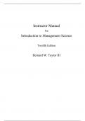 Introduction to Management Science 12th Edition By Bernard W. Taylor (Instructor Manual)