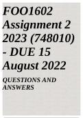 FOO1602 Assignment 2 2023 (748010) - DUE 15 August 202