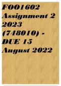 FOO1602 Assignment 2 2023 (748010) - DUE 15 August 202