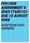 FOO1602 Assignment 2 2023 (748010) - DUE 15 August 202