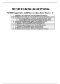 NR 439 Evidence-Based Practice NR 439 Assignments and Discussion Questions Week 1 – 8 1.	NR 439 Week 1 Discussion Question: Introduction to Evidence-based Practice 2.	NR-439 Week 2 Discussion Question: Research, Practice Problems, and Questions 3.	NR 439 