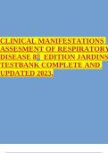 CLINICAL MANIFESTATIONS ASSESMENT OF RESPIRATORY DISEASE 8th EDITION JARDINS’ TESTBANK COMPLETE AND UPDATED 2023.