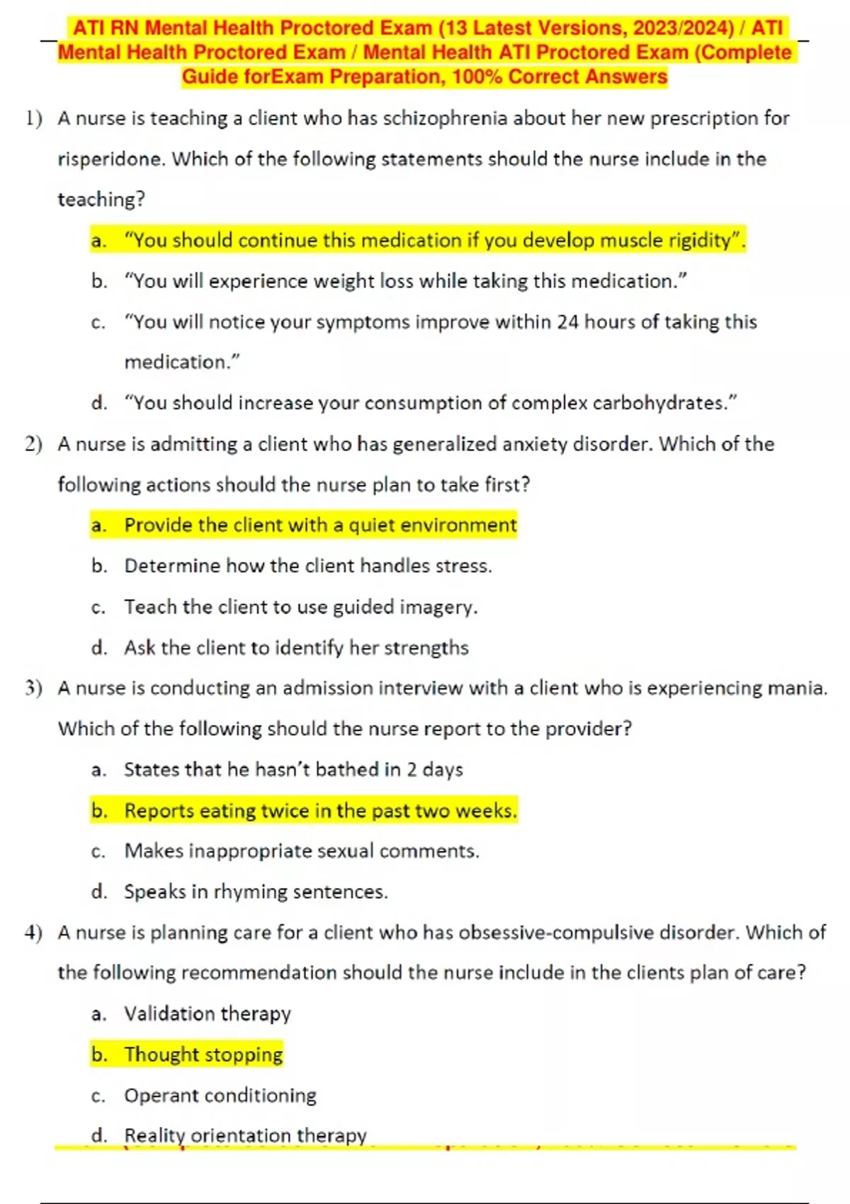 ATI RN Mental Health Proctored Exam (13 Latest Versions, 2023/2024