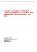 HESI LPN COMPREHESIVE FINAL EXIT LATEST UPDATES 2023 ACTUAL QUESTION AND ANSWERS WITH RATIONALES. JULY 2023.