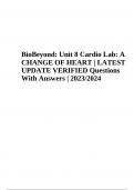 BioBeyond: Unit 8 Cardio Lab: A CHANGE OF HEART | LATEST UPDATE VERIFIED Questions With Answers | 2023/2024