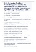 DOL Knowledge Test Study Guide(Study guide facts for the Washington State Department of Licensing Knowledge Exam provided by 911 Driving School)Answered!!