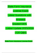  State Farm Insurance License Exam  Latest Questions with Answers  Graded100%  Latest Update 2023/2024 (120 Q&A)