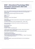 D307 - Educational Psychology WGU Questions and Answers 2023 with complete solution