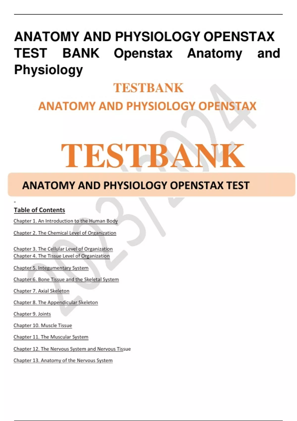 ANATOMY AND PHYSIOLOGY OPENSTAX TEST BANK Openstax Anatomy And ...