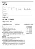 AQA A level MEDIA STUDIES Paper 1 and 2 MAY 2023 QUESTION PAPERS