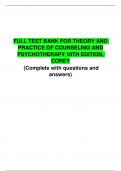 FULL TEST BANK FOR THEORY AND PRACTICE OF COUNSELING AND PSYCHOTHERAPY 10TH EDITION, COREY (Complete with questions and answers)