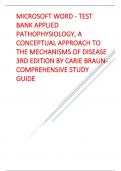 TEST BANK APPLIED PATHOPHYSIOLOGY, A CONCEPTUAL APPROACH TO THE MECHANISMS OF DISEASE 3RD EDITION 2024  LATEST REVISED UPDATE BY CARIE BRAUN-COMPREHENSIVE STUDY GUIDE, GRADED A+