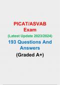 PICAT/ASVAB  Test Questions (Actual Exam)  Latest Update 2023/2024  193 Questions with 100% Correct Answers