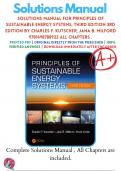 Solutions Manual For Principles of Sustainable Energy Systems, Third Edition 3rd Edition By Charles F. Kutscher; Jana B. Milford 9781498788922 ALL Chapters .