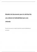 Modelo de documento para la solicitud de una cédula de habitabilidad para una vivienda