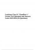Louisiana Class D "Chauffeur's" License Practice Questions and Answers Latest 2023/2024 | Latest Update Graded A+