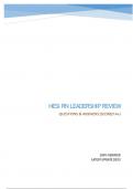 HESI RN LEADERSHIP REVIEW - QUESTIONS & ANSWERS (SCORED A+) 100% VERIFIED LATEST UPDATE 2023