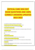 CRITICAL CARE HESI EXIT EXAM QUESTIONS AND 100% CORRECT ANSWERS UPDATED 2022-2023