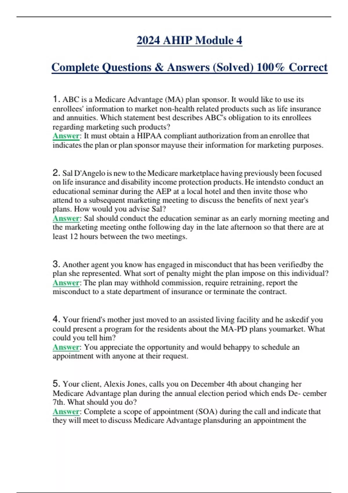 2024 AHIP Module 4 Complete Questions & Answers (Solved) 100 Correct