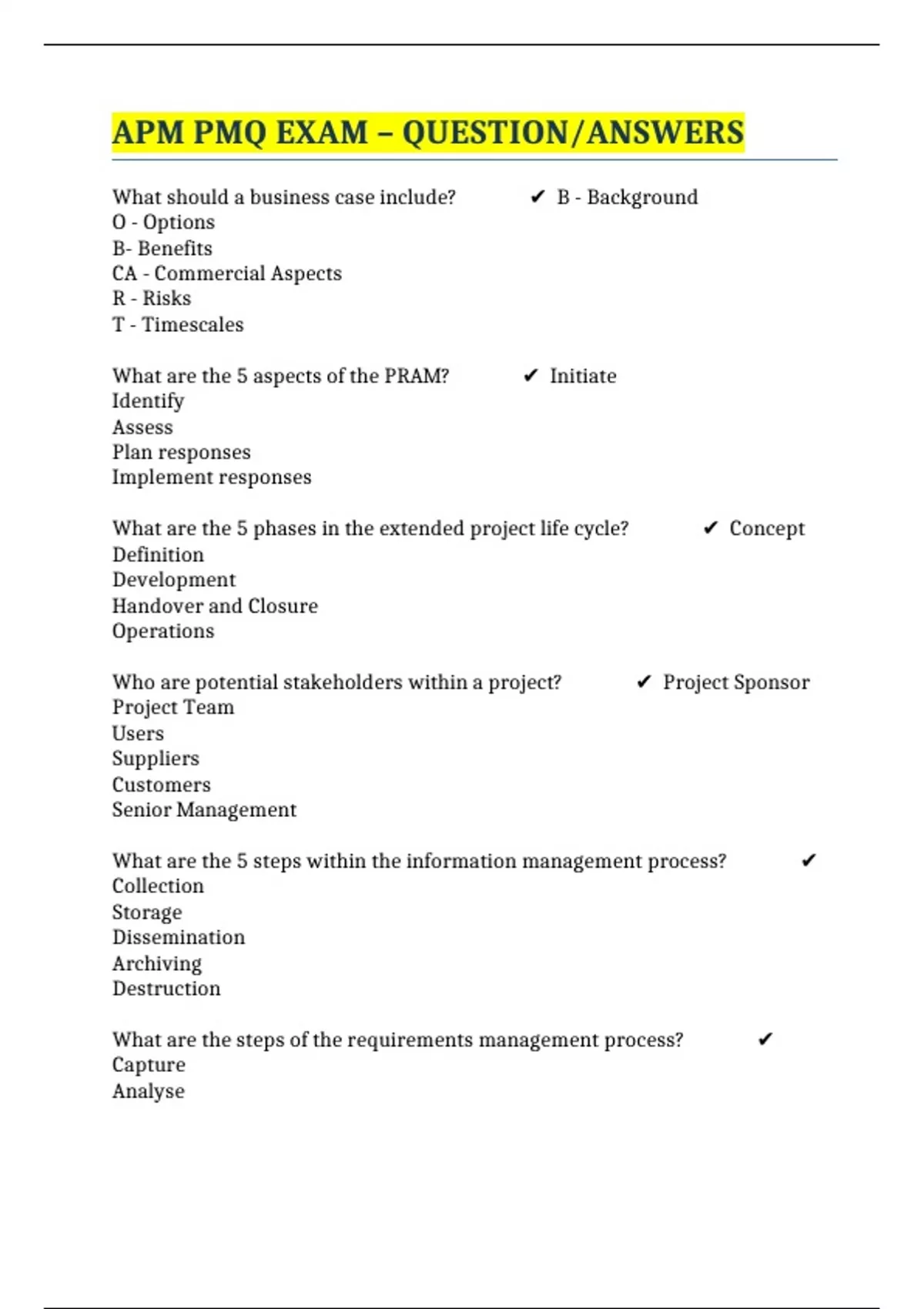 APM PMQ EXAM QUESTION ANSWERS APM PMQ Stuvia US