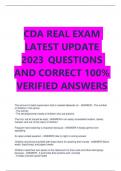 CDA REAL EXAM LATEST UPDATE  2023 QUESTIONS  AND CORRECT 100%  VERIFIED ANSWERS