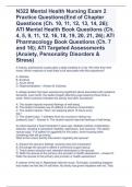 N322 Mental Health Nursing Exam 2 Practice Questions(End of Chapter Questions (Ch. 10, 11, 12, 13, 14, 26); ATI Mental Health Book Questions (Ch. 4, 5, 9, 11, 12, 16, 18, 19, 20, 21, 26); ATI Pharmacology Book Questions (Ch. 7 and 16); ATI Targeted Assess