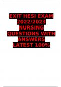 EXIT HESI EXAM 2022/2023 NURSING QUESTIONS WITH ANSWERS LATEST 100%