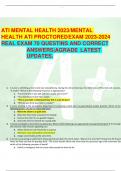 ATI MENTAL HEALTH 2023/MENTAL HEALTH ATI PROCTORED EXAM 2023-2024 REAL EXAM 70 QUESTINS AND CORRECT ANSWERS|AGRADE LATEST UPDATES.