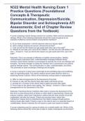 N322 Mental Health Nursing Exam 1 Practice Questions (Foundational Concepts & Therapeutic Communication, Depression/Suicide, Bipolar Disorder and Schizophrenia ATI Assessments; End of Chapter Review Questions from the Textbook)