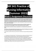 NR 541 Practice of Nursing Informatics (Summer 2023) Week 2 Assignment Discussion The American Nurses Association described 13 functional areas in Nursing Informatics: Scope and Standards of Practice in its efforts to clarify what informatics nurse specia