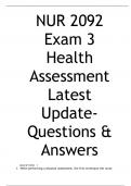   NUR 2092 Exam 3 Health Assessment Latest Update- Questions & Answers