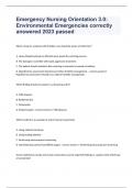Emergency Nursing Orientation 3.0: Environmental Emergencies correctly answered 2023 passed