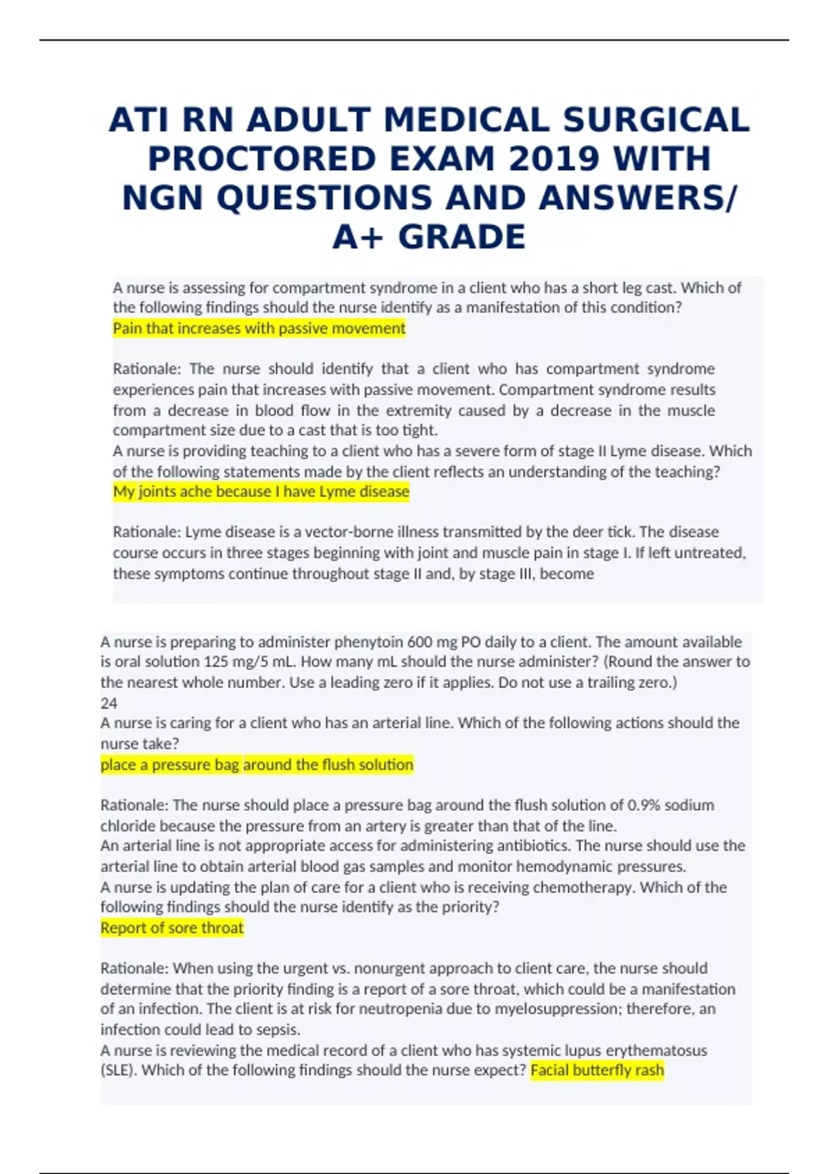 ATI RN ADULT MEDICAL SURGICAL PROCTORED EXAM 2019 WITH NGN QUESTIONS ...