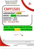 CMY1501 ASSIGNMENT 1 QUIZ MEMO - SEMESTER 2 - 2023 - UNISA (UNIQUE NUMBER - 628728)(DISTINCTION GUARANTEED)️️️️️