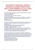 ATI CRITICAL THINKING /CRITICAL THINKING ATI PROCTORED EXAM LATEST VERSION 2022-2023 | REAL EXAM QUESTIONS | AGRADE