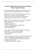 Tennessee Real Estate Broker License Questions With Complete Solutions