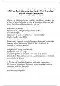 UNE medical biochemistry Unit 1 Test Questions With Complete Solutions