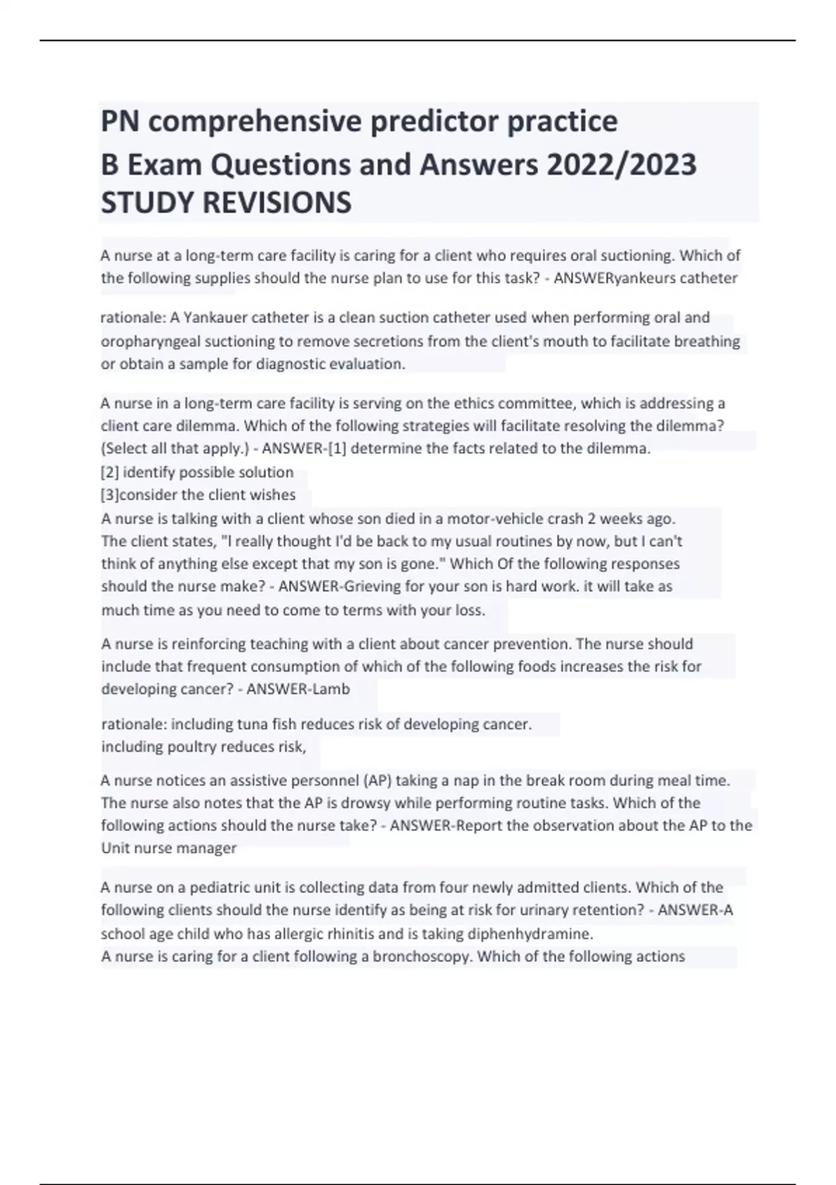 PN Comprehensive Predictor Practice B Exam Questions And Answers 2022/ ...