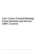 Cpl’s Course: Tactical Planning Exam Questions With Verified Answers (100% Correct)