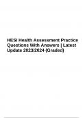 HESI Health Assessment Exam Questions With Answers | Latest Update 2023/2024 | 100% Correct