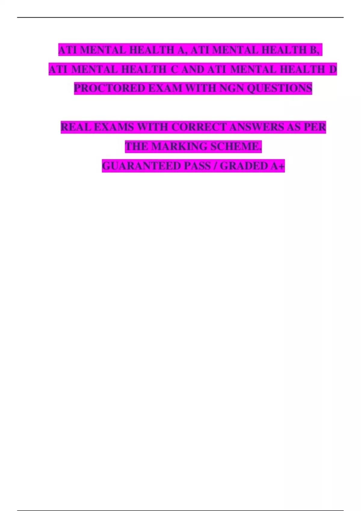 ATI MENTAL HEALTH A, ATI MENTAL HEALTH B, ATI MENTAL HEALTH C AND ATI ...