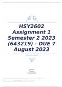 HSY2602 Assignment 1 Semester 2 2023 (643219) - DUE 7 August 2023