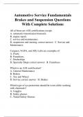 Automotive Service Fundamentals Brakes and Suspension Questions With Complete Solutions