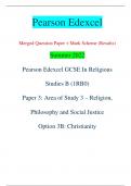 Pearson Edexcel Merged Question Paper + Mark Scheme (Results) Summer 2022 Pearson Edexcel GCSE In Religious  Studies B (1RB0) Paper 3: Area of Study 3 – Religion,  Philosophy and Social Justice Option 3B: Christianity Centre Number Candidate Number *P7125