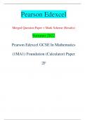 Pearson Edexcel Merged Question Paper + Mark Scheme (Results) Summer 2022 Pearson Edexcel GCSE In Mathematics  (1MA1) Foundation (Calculator) Paper  2F *P66304A0120* Turn over  Candidate surname Other nam