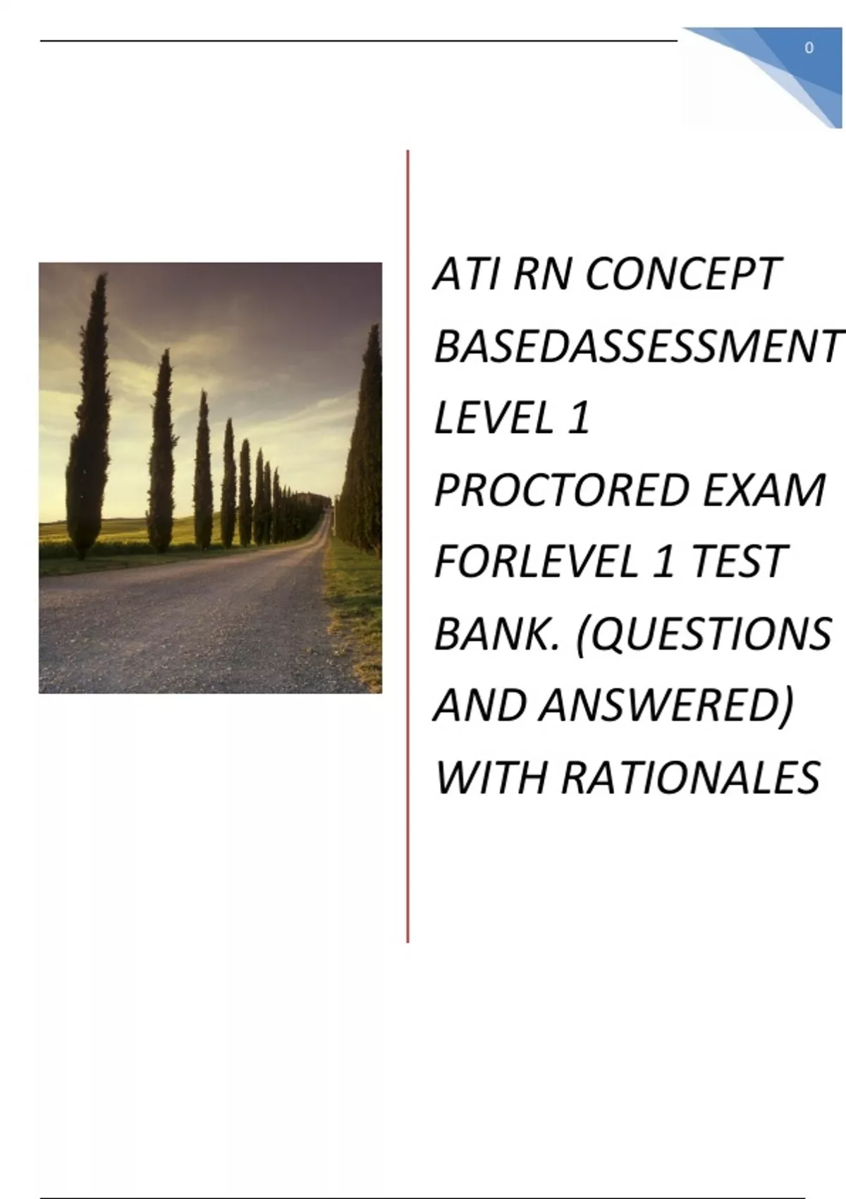 ATI RN CONCEPT BASED ASSESSMENT LEVEL 1 PROCTORED EXAM FORLEVEL 1 TEST ...