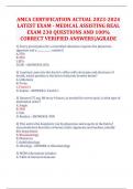AMCA CERTIFICATION ACTUAL 2023-2024  LATEST EXAM - MEDICAL ASSISTING REAL  EXAM 230 QUESTIONS AND 100%  CORRECT VERIFIED ANSWERS|AGRADE